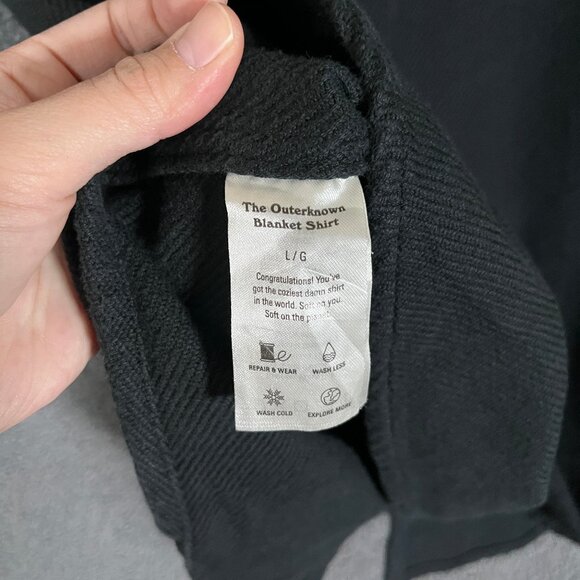 Outerknown Blanket Shirt Heavy Flannel Organic Cotton - Men's Size L - Black - Picture 4 of 9
